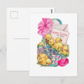 Retro Paaskippen in een mandje Briefkaart (Voorkant / Achterkant)