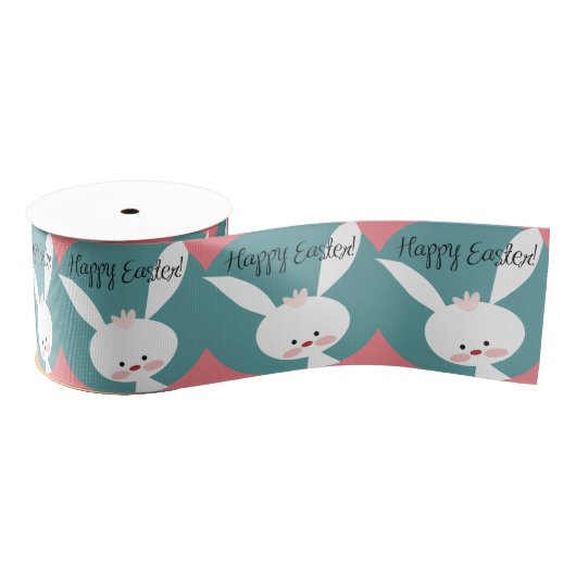 Retro Paaskunst schattig cartoon konijntje blij Pa Grosgrain Lint (Spoel)