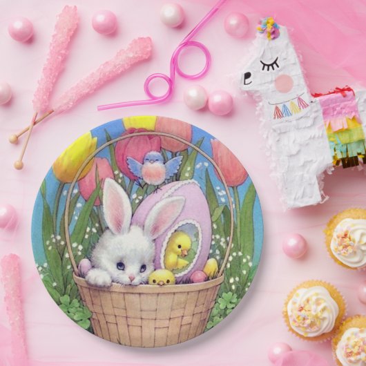 Retro  paasmandje papieren bordje (Feest)