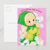 Retro  Paasmeisje konijntjes Vakantie briefkaart (Voorkant / Achterkant)