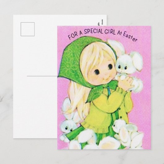 Retro  Paasmeisje konijntjes Vakantie briefkaart (Voorkant / Achterkant)