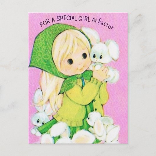 Retro  Paasmeisje konijntjes Vakantie briefkaart (Voorkant)