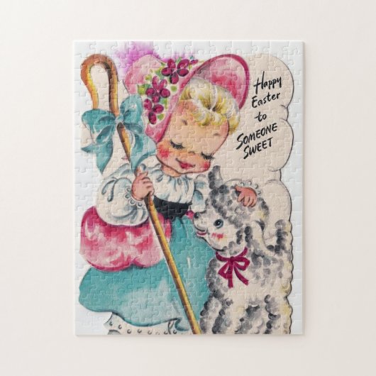 retro  paasmeisje lamb Holiday Legpuzzel (Verticaal)
