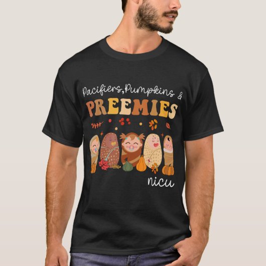 Retro Pacifiers Pumpkins Preemies NICU Nurse Fall  T-shirt (Voorkant)