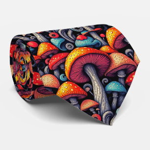 Retro Paddenstoel Whimsy Psychedelisch Patroon Her Stropdas