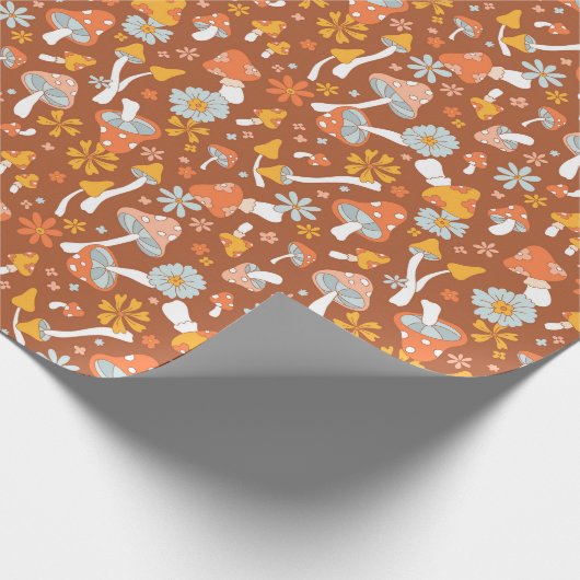 Retro  paddenstoelbladerpatroon cadeaupapier (Hoek)