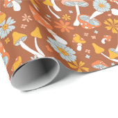 Retro  paddenstoelbladerpatroon cadeaupapier (Rol Hoek)