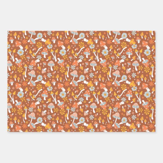 Retro  paddenstoelbladerpatroon inpakpapier vel (Voorkant 2)