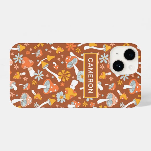 Retro  paddenstoelbladerpatroon iPhone hoesje (Achterkant horizontaal)