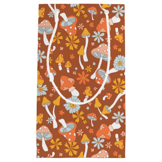 Retro paddenstoelbladerpatroon klein cadeauzakje (Voorkant)