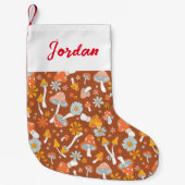 Retro paddenstoelbladerpatroon kleine kerstsok (Voorkant)