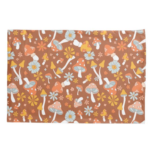 Retro paddenstoelbladerpatroon kussensloop (Achterkant)