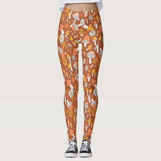 Retro  paddenstoelbladerpatroon leggings (Voorkant)