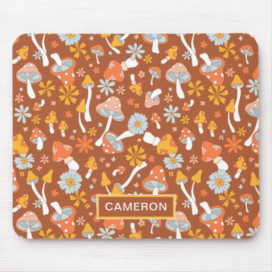 Retro  paddenstoelbladerpatroon muismat (Voorkant)