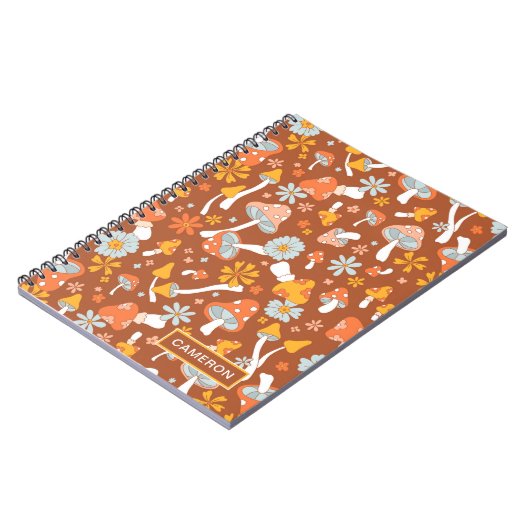 Retro  paddenstoelbladerpatroon notitieboek (Linkerzijde)