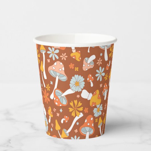 Retro  paddenstoelbladerpatroon papieren bekers (Links)