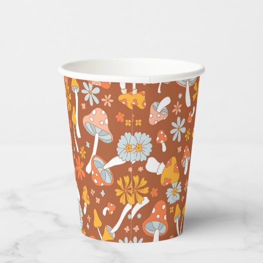Retro paddenstoelbladerpatroon papieren bekers (Rechts)