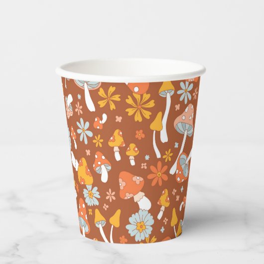 Retro  paddenstoelbladerpatroon papieren bekers (Voorkant)