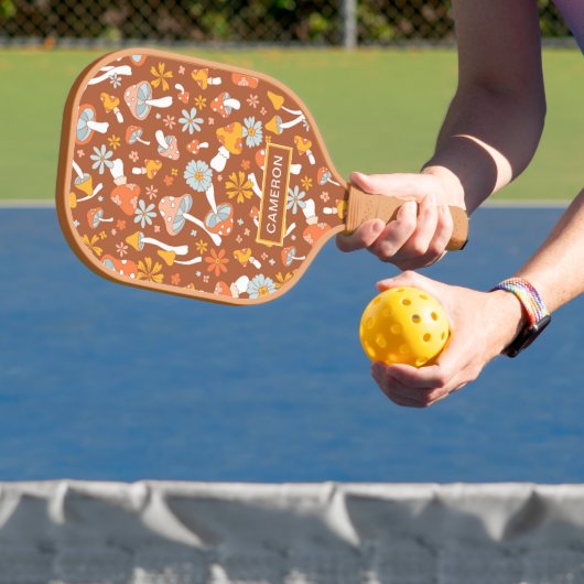 Retro  paddenstoelbladerpatroon pickleball paddle (Insitu)