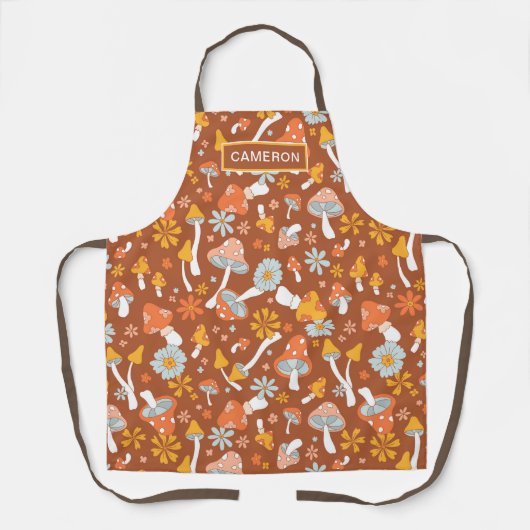 Retro  paddenstoelbladerpatroon schort (Voorkant)