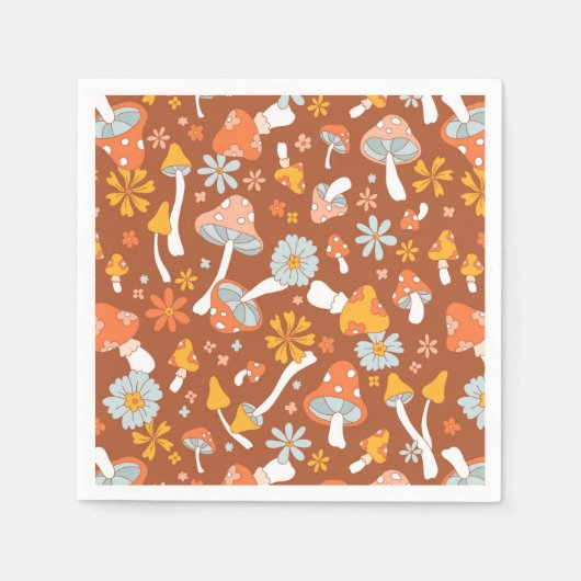 Retro  paddenstoelbladerpatroon servet (Voorkant)