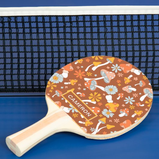 Retro paddenstoelbladerpatroon tafeltennisbatje (Insitu)