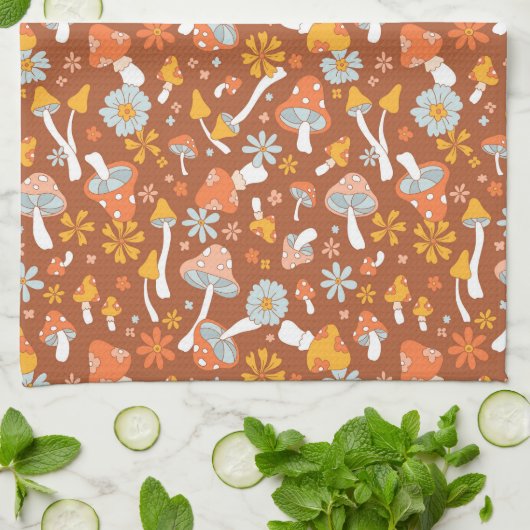 Retro paddenstoelbladerpatroon theedoek (Gevouwen)