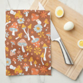 Retro paddenstoelbladerpatroon theedoek (Quarter Fold)