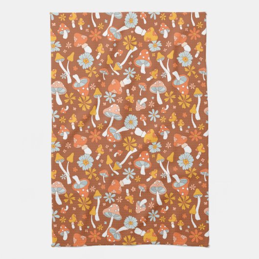 Retro paddenstoelbladerpatroon theedoek (Verticaal)