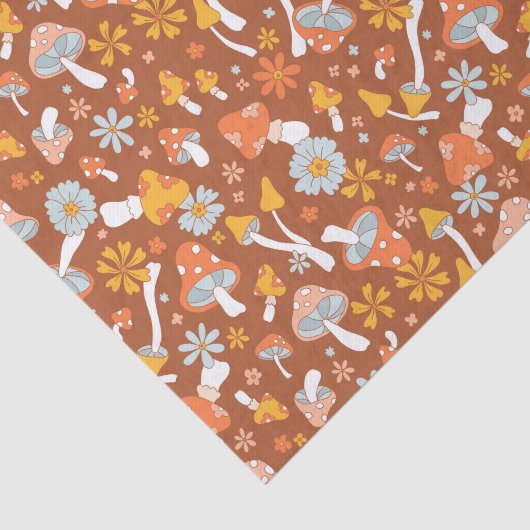 Retro paddenstoelbladerpatroon tissuepapier (Detail)