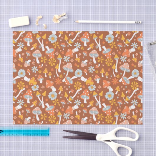 Retro paddenstoelbladerpatroon tissuepapier (Craft)