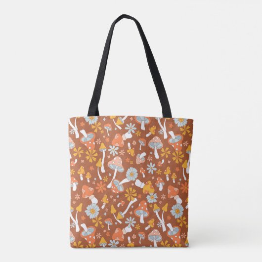 Retro paddenstoelbladerpatroon tote bag (Achterkant)