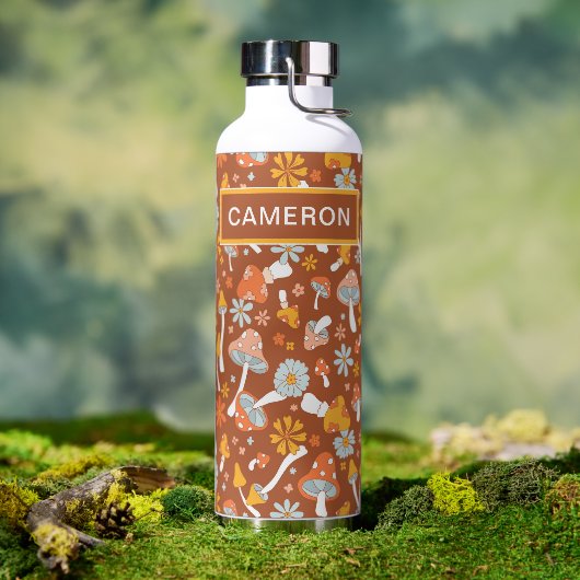 Retro paddenstoelbladerpatroon waterfles (Buiten)