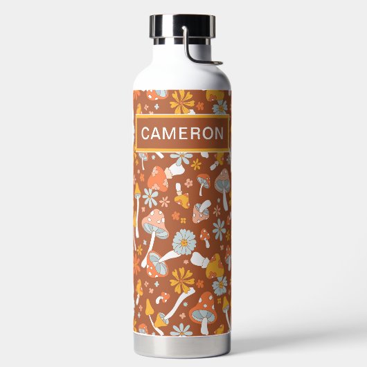 Retro  paddenstoelbladerpatroon waterfles (Links)