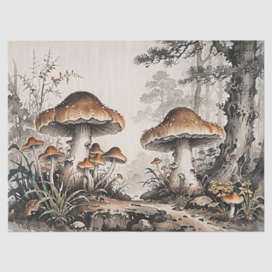Retro Paddenstoelen Bos Cottagecore Tissuepapier (Voorkant)