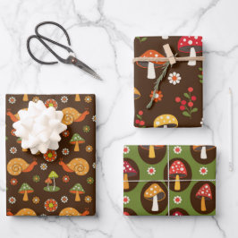 Retro Paddenstoelen Cottagecore Trio Inpakpapier Vel