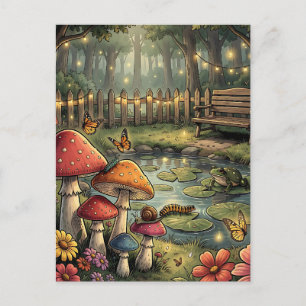 Retro Paddenstoelen en Bloemen Retro Sfeer Briefkaart