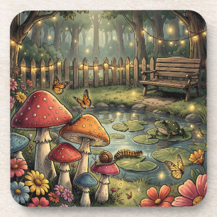 Retro Paddenstoelen en Bloemen Vintage Vibes Bier Onderzetter