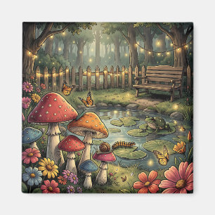 Retro Paddenstoelen en Bloemen Vintage Vibes Magneet