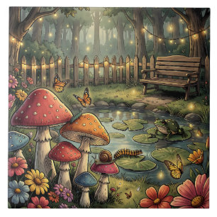 Retro Paddenstoelen en Bloemen Vintage Vibes Tegeltje