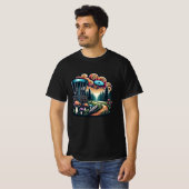 Retro paddenstoelen en disc golfbaan AI Art T-shirt (Voorkant volledig)