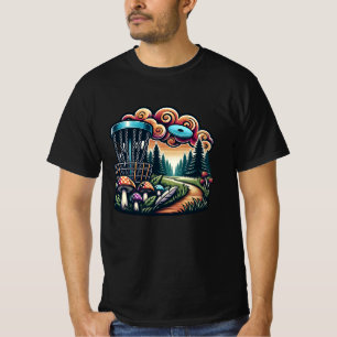 Retro paddenstoelen en disc golfbaan AI Art T-shirt