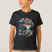Retro paddenstoelen en disc golfbaan AI Art T-shirt (Voorkant)
