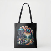 Retro paddenstoelen en disc golfbaan AI Art Tote Bag (Voorkant)