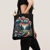 Retro paddenstoelen en disc golfbaan AI Art Tote Bag (Dichtbij)