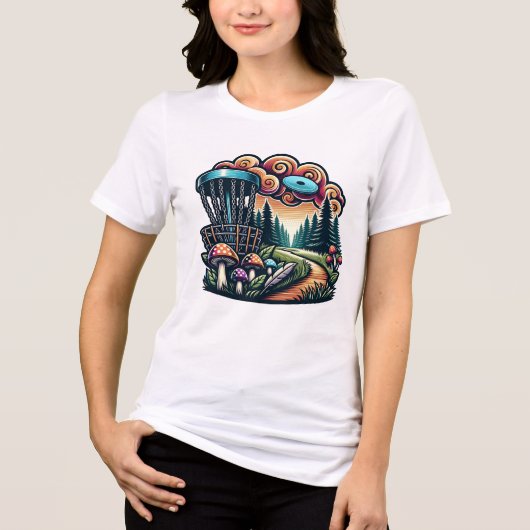 Retro paddenstoelen en disc golfbaan AI Art Tri-Blend Shirt (Voorkant)
