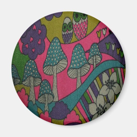 Retro Paddenstoelen en Uilen Magneet (Voorkant)