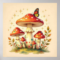 Retro Paddenstoelen en Vlinder | Vintage Kleuren