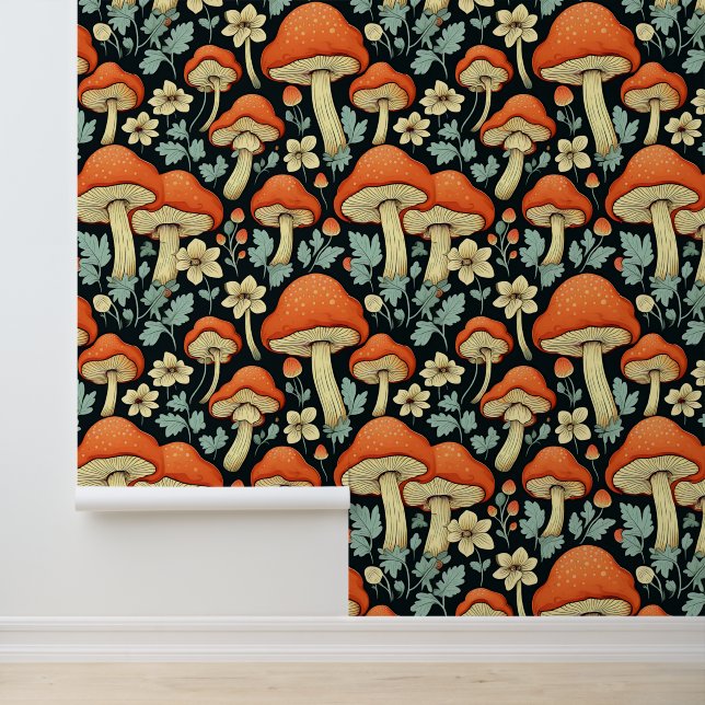 Retro Paddenstoelen  Flowers Behang (Applicatie)