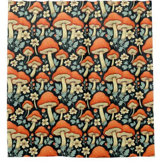 Retro Paddenstoelen  Flowers Douchegordijn (Voorkant)